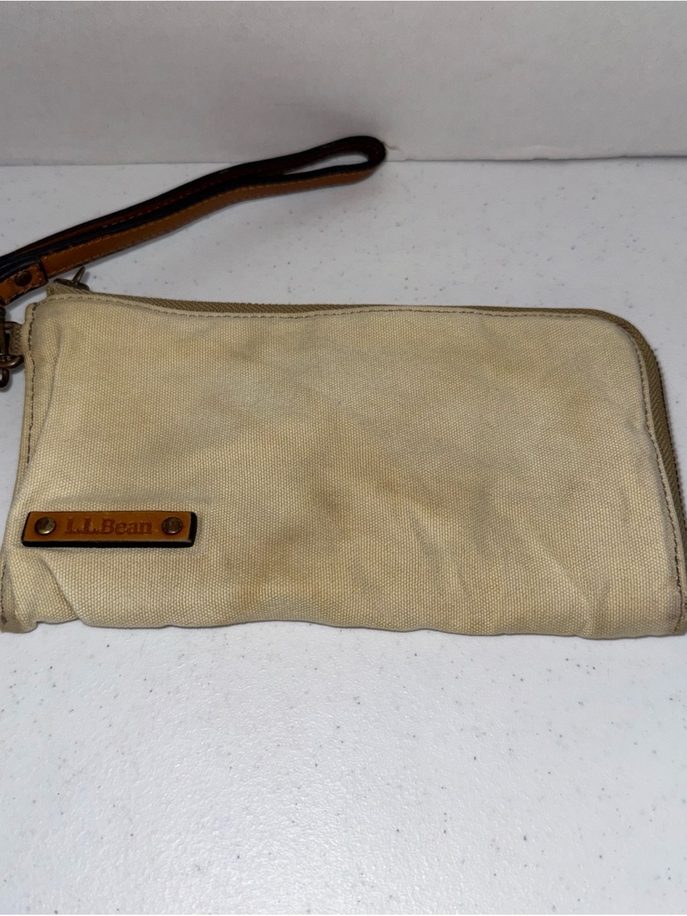 L.L. Bean Canvas Wristlet - Beige with leather vintage